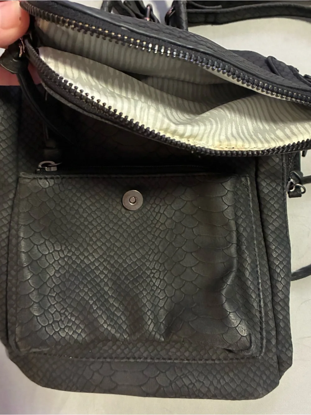 Black Snake-Embossed Faux Leather Backpack